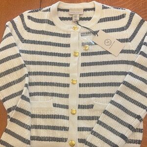 Martha Stewart White and Navy Striped Cardigan